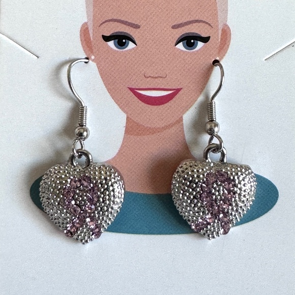 Indio Jewelry Silver Breast Cancer Ribbon Hearts Silver Earrings Item #338 - Picture 3 of 4